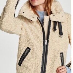 ZARA | Woman | Teddy Faux Shearling Moto Biker Jacket | Size M 🍁🍂 🏍️